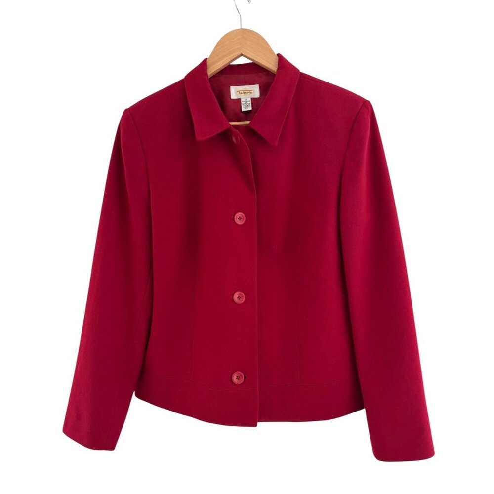 Talbots Red 100% Wool Jacket Blazer‎ Buttons Lined Size 10 Classic Timeless Crop